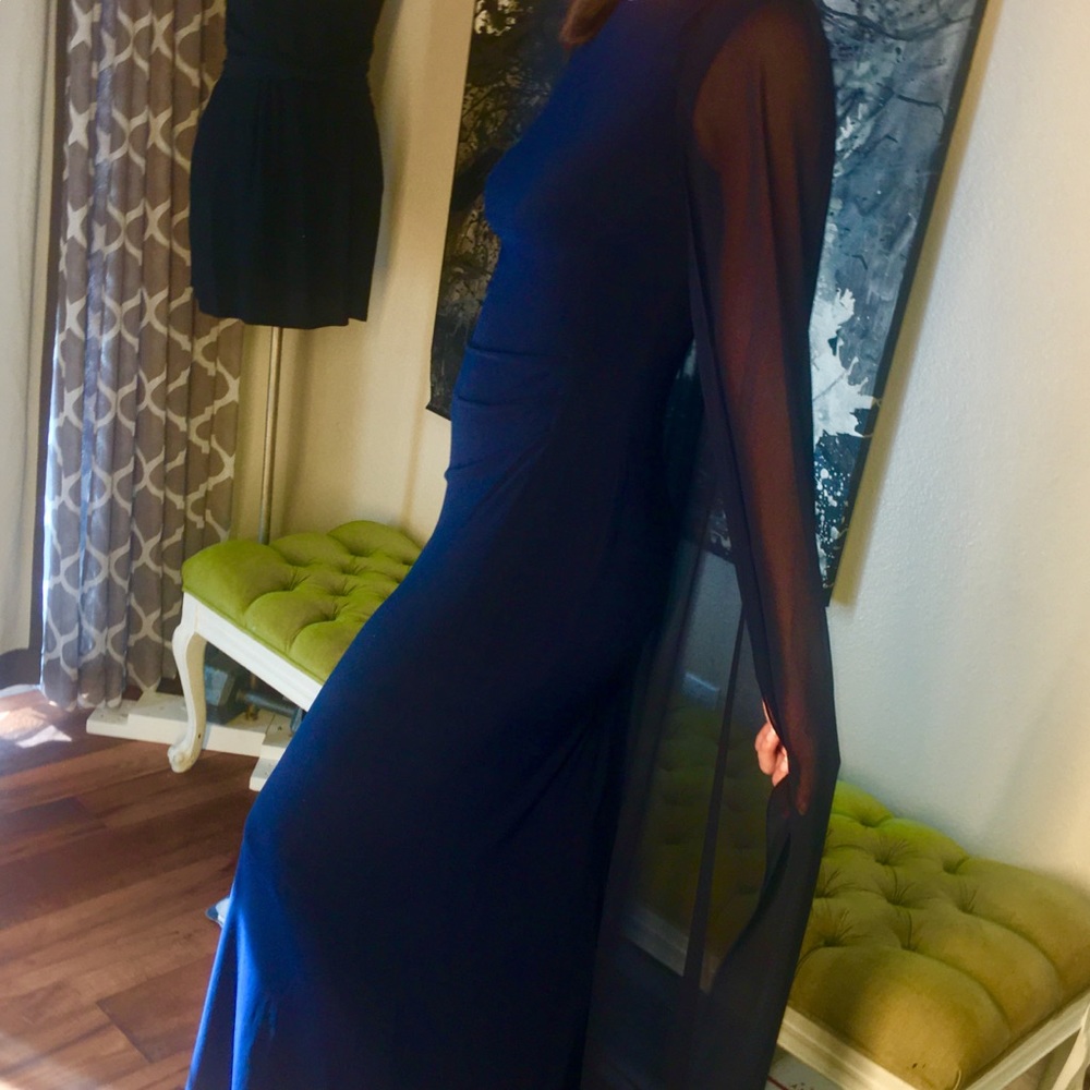 ❎SOLD❎ RALPH LAUREN Floor Caped Navy Evening Gown - Picture 7 of 8
